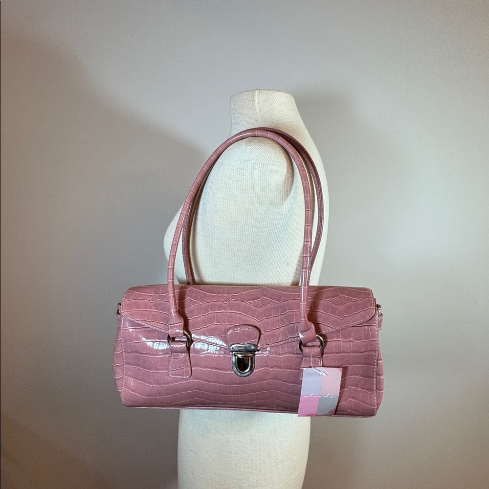 Pink Crocodile-Embossed Handbag - Picture 2 of 15